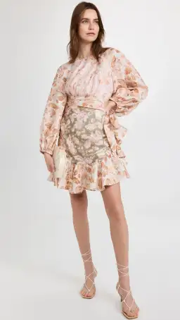 Zimmermann Lyre Wrap Billow Mini Dress Spliced Size 0/Au 8