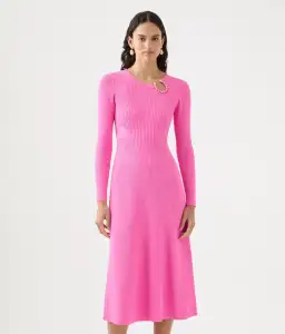 AJE Crescent Knit Midi Dress Pink Size XS/AU 8 