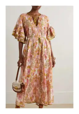 Zimmermann Laurel Tie Detailed Cotton Voile Maxi Dress Floral Size 2 / Au 12  