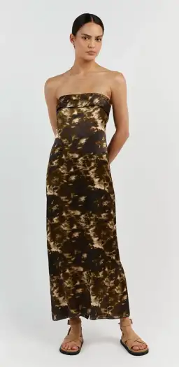 Dissh Mason Satin Tie Dye Strapless Dress Olive Size 10 / M for rent on The Volte - image 1