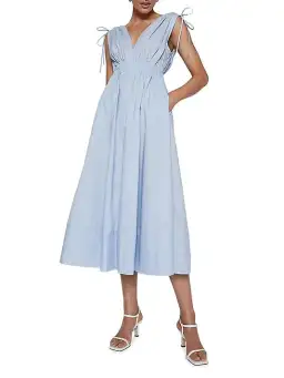 Scanlan Theodore Parachute Cotton Drawstring Midi Dress Light Tinted Blue Size 10 for rent on The Volte - image 1