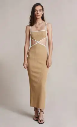 Bec and Bridge Coyote Midi Dress Camel Beige Size 6 for rent on The Volte - image 1