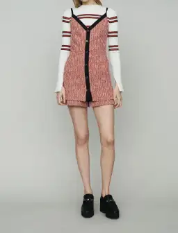 Maje Rever Skirt Overlay Tweed Cotton Blend Playsuit Red Size AU 8 for rent on The Volte - image 1