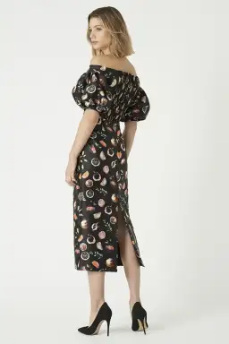 Rebecca Vallance Pranzo Fruit Print Midi Black Size AU 8 for rent on The Volte - image 3