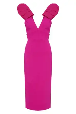 Rebecca Vallance Cupid's Bow Midi Dress Fuchsia Size AU 6 