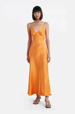 Bec & Bridge Amber V Midi Dress Orange Size AU 6