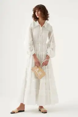 Aje Memento Tiered Maxi Dress In White Size AU 12 