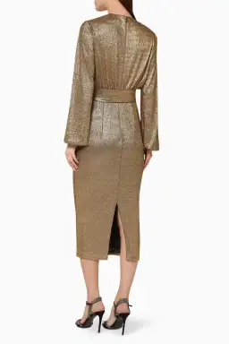 Elle Zeitoune Chase Midi Dress in Gold Size 12 for rent on The Volte - image 7