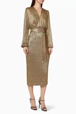 Elle Zeitoune Chase Midi Dress in Gold Size 12 for rent on The Volte - image 1