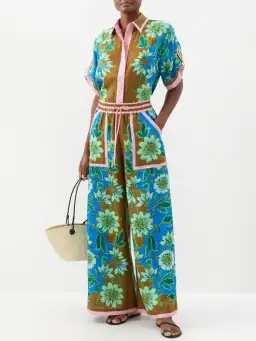 Alemais Winnie Floral Spliced Blue Brown Shirt and Pant Two Piece Set Floral Size 10  for rent on The Volte - image 2