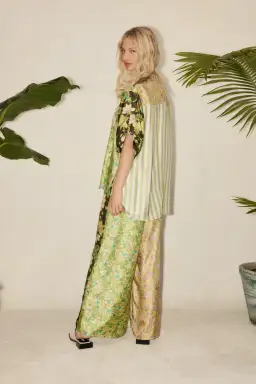 Alemais Winnie Patchwork Spliced Silk Shirt and Pant Set Green Floral Size AU 10 for rent on The Volte - image 5