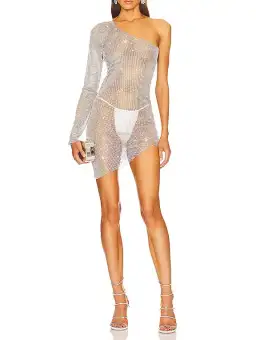 Santa Brands One Sleeve Mini Dress Silver Size XS/S 