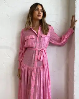Alemais Antonella Silk Embroidered Shirt Maxi Dress Pink Size 10 AU for rent on The Volte - image 2