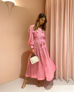 Alemais Antonella Silk Embroidered Shirt Maxi Dress Pink Size 10 AU for rent on The Volte - image 3