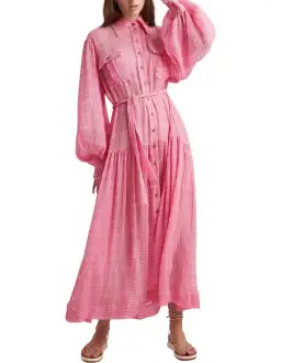 Alemais Antonella Silk Embroidered Shirt Maxi Dress Pink Size 10 AU for rent on The Volte - image 7