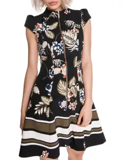 Cue Palm Leaf Zip Front Dress Black Size AU 10 for rent on The Volte - image 3