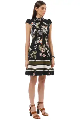 Cue Palm Leaf Zip Front Dress Black Size AU 10 for rent on The Volte - image 5