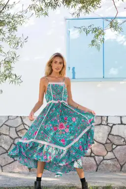 Spell Turquoise Babushka Midi Dress Size S/AU 8 for rent on The Volte - image 2