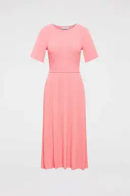 Scanlan Theodore Pleated Ribbed Draped Sleeve Dress in Peach Size S/Au 8  for rent on The Volte - image 3