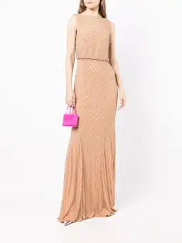 Rachel Gilbert Ada Gown Beige Crystal-embellished Size 12