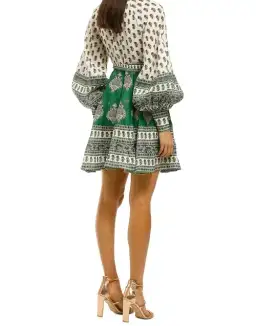 Zimmermann Amari Emerald Long Sleeve Buttoned Mini Dress Green Paisley Size 3 / Au 14 for rent on The Volte - image 4