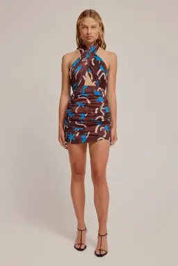 Venroy Cross Front Halter Mini Dress Print Size 6  for rent on The Volte - image 1