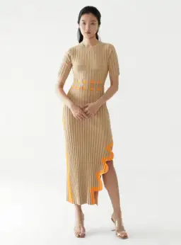 PH5 Jodie Pleated Long Dress With Wavy Side Slit in Brown Size AU 8 for rent on The Volte - image 1