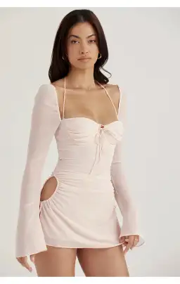 House of CB Baby Chiffon Cutout Halter Mini Dress Pink Quartz Size XS/AU 6 for rent on The Volte - image 3