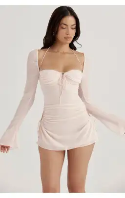 House of CB Baby Chiffon Cutout Halter Mini Dress Pink Quartz Size XS/AU 6 for rent on The Volte - image 2