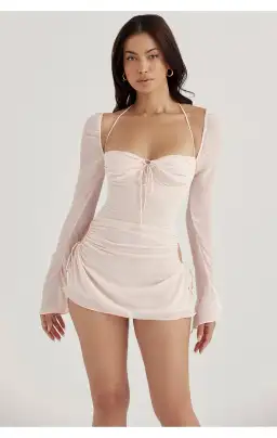 House of CB Baby Chiffon Cutout Halter Mini Dress Pink Quartz Size XS/AU 6 for rent on The Volte - image 1