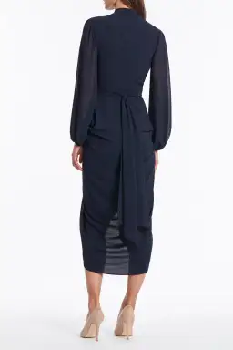 Carla Zampatti Georgette V-Neck Waterfall Dress Navy Size 14 for rent on The Volte - image 2