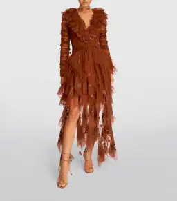Zimmermann Kaleidoscope Handkerchief Hem Mini Dress Brown Size 0/ AU 8 for rent on The Volte - image 1