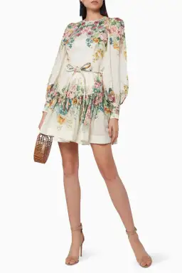 Zimmermann Wavelength Bell Sleeve Mini Dress Floral Size 0/Au 8  for rent on The Volte - image 1