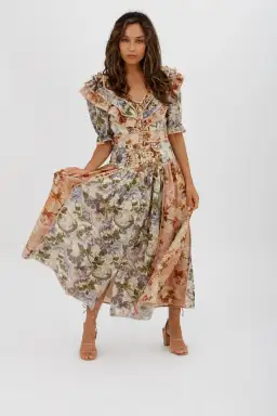 Alèmais Phillipa Ruffle Neck Midi Dress Floral Size 8 for rent on The Volte - image 9