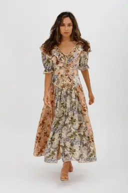 Alèmais Phillipa Ruffle Neck Midi Dress Floral Size 8 for rent on The Volte - image 1