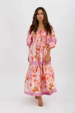 Acler Wayland Short Sleeve Printed Midi Dress Pink Floral Size 8 for rent on The Volte - image 3