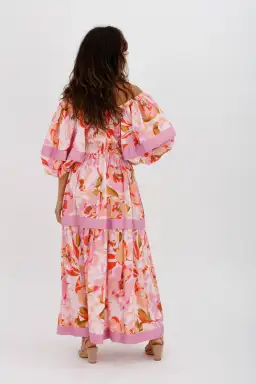 Acler Wayland Short Sleeve Printed Midi Dress Pink Floral Size 8 for rent on The Volte - image 9