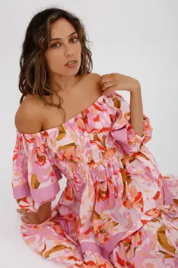 Acler Wayland Short Sleeve Printed Midi Dress Pink Floral Size 8 for rent on The Volte - image 11