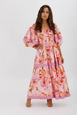 Acler Wayland Short Sleeve Printed Midi Dress Pink Floral Size 8 for rent on The Volte - image 4