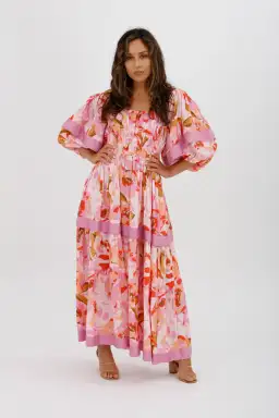 Acler Wayland Short Sleeve Printed Midi Dress Pink Floral Size 8 for rent on The Volte - image 2