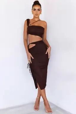 House of CB Mistress Rocks Theory Top and Purity Skirt Set Brown Size XL for rent on The Volte - image 2