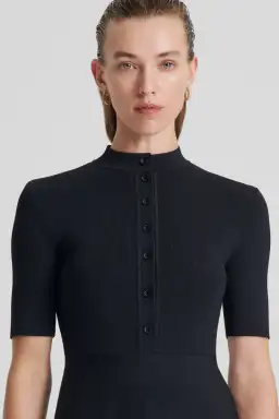 Scanlan Theodore Crepe Knit Short Sleeve Button Midi Dress Black Size S / Au 8 for rent on The Volte - image 3