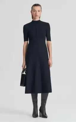 Scanlan Theodore Crepe Knit Short Sleeve Button Midi Dress Black Size S / Au 8 for rent on The Volte - image 1