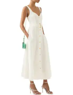 Aje Clay Belted Midi Dress White Size AU 10 for rent on The Volte - image 2