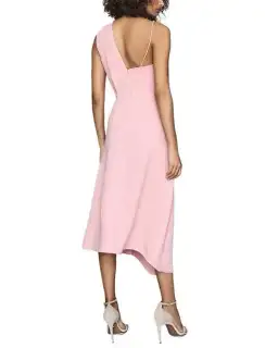Reiss One Shoulder Delilah MIDI Dress Pink Size L / AU 12