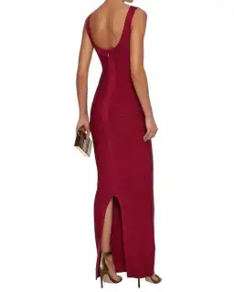 Herve Leger Cranberry Round Neck Gown Red Size Small for rent on The Volte - image 3