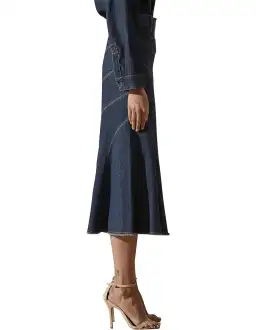 Shona Joy Emerson Contour Denim Midi Skirt Denim Blue Size 10 for rent on The Volte - image 3