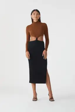 San Sloane Ninette Midi Dress Black/Brown Size AU 8 for rent on The Volte - image 1