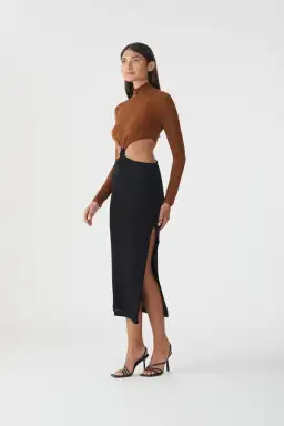 San Sloane Ninette Midi Dress Black/Brown Size AU 8 for rent on The Volte - image 2