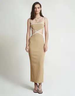 Bec & Bridge Coyote Midi Dress in Nude Size AU 6 